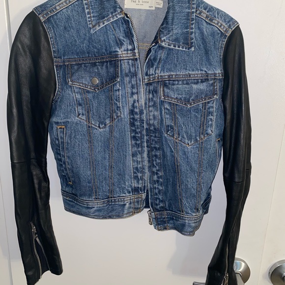 Rag &Bone Leather & Denim Crop Jacket In Indigo XS - Picture 3 of 16